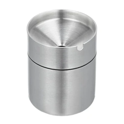 Image of Relaxdays Ashtray with Funnel Lid, Stainless Steel, Outside, Inside, HxD 8.5 x 7 cm, Cigarette Holder, Windproof, Silver