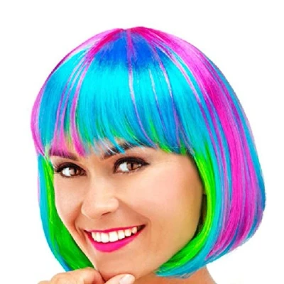 Image of Folat 26692 Bob Wig Rainbow, Multi Colors, One Size