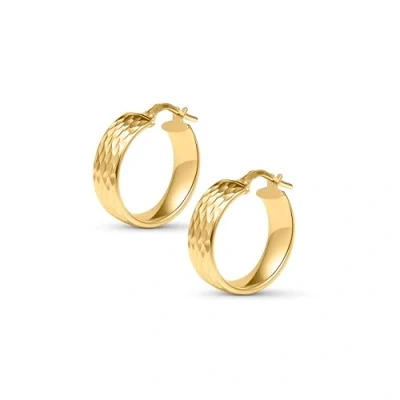 Image of Amberta Women Handmade 925 Sterling Silver Chunky Hoop Earrings: Diamond Cut Gold Earrings 15 mm