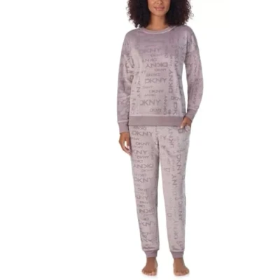 Image of DKNY Ladies Lounge Set Luxurious Plush Stretch Velour 2 Piece UK SIze Velvet Tracksuit For Women (UK, Alpha, S, Regular, Mauve)