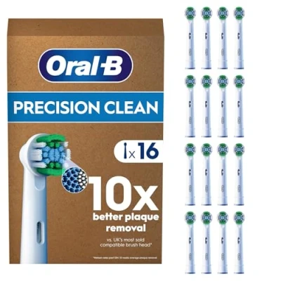 Image of Oral B Pro Precision Clean Electric Toothbrush Head, X Shape And Angled Bristles For Deeper Plaque Removal, Pack of 16 Heads, Suitable Mailbox, White
