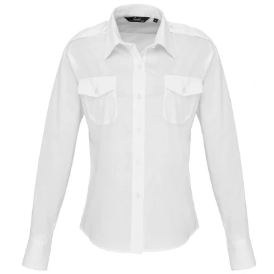 Image of Premier Womens/Ladies Long Sleeve Pilot Shirt (White) Size 14 UK
