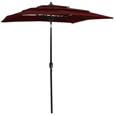 Image of vidaXL 3 Tier Garden Parasol with Aluminium Pole Bordeaux Red 2x2 m