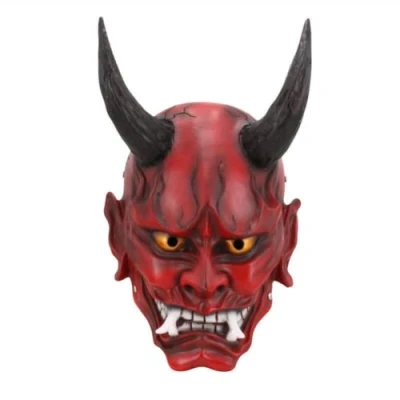Image of Halloween Japanese Hannya Demon Oni Samurai Horn Noh Kabuki Prajna Devil Mask Resin (Red)