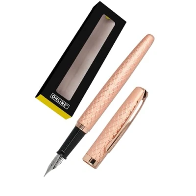 Image of Online Eleganza Fountain Pen Diamond I Rosegold Nib Size M Metal Clip Includes Ink Cartridge for Standard Cartridges Or Converter In Gift Box