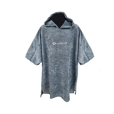Image of Optimum Dry Wrap Beach Changing Towel Robe Extra Large Thick Hooded. Surf Poncho Men &amp; Women for Easy Change in Public. Quick Towelling the Beach, Pool, Lake, Kids, Blue/Grey