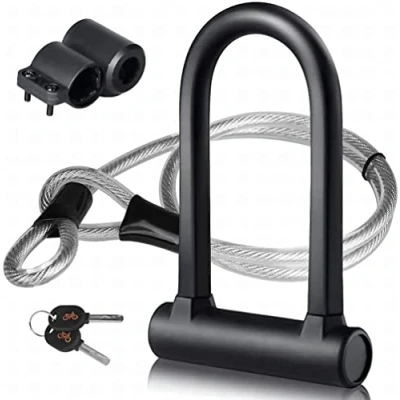 Image of U Lock for Bicycles, DINOKA Bicycle + Steel Cable with Holder, 2 in 1 Locker, Lock, Flexible