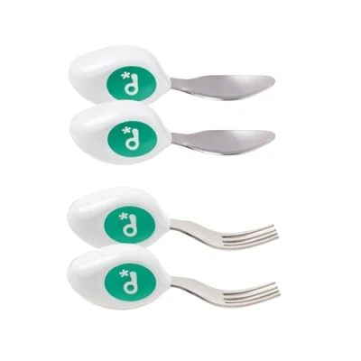 Image of doddl 2 Piece Spoon and Fork Set (2 Sets) Learn to use Toddler Cutlery in Minutes, 1 Year Old &amp; up, Baby with Spoons Weaning Set. Aqua