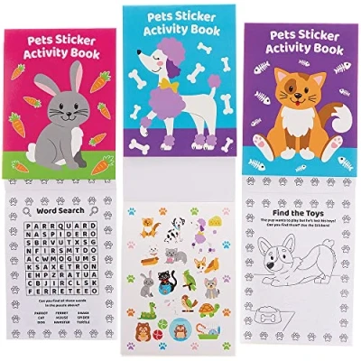 Image of Baker Ross FX698 Pets Sticker Activity Books Pack of 8, Book Party Bag Fillers for Kids