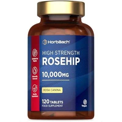 Image of Rosehip Supplement 10,000mg 120 Vegan Tablets High Strength Naturally Sourced Extract by Horbaach