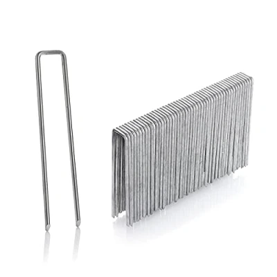 Image of GardenMate 50 galvanised ground anchors, 100 mm long, 13 wide, diameter 2.9 mm, fixing anchors for the garden, made of steel, pegs attaching weed control fabric,