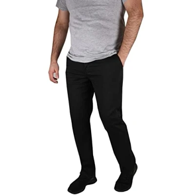 Image of True Face Mens Chino Regular Fit Jeans Stretch Trousers Straight Leg Pants Casual Work Cotton Zip Fly Bottoms Black 32W / 34L