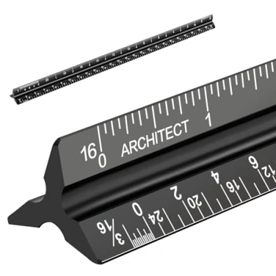 Image of Architectural Scale Ruler, Imperial Measurements 12&#039;&#039;, Laser Etched Aluminum Architect Triangular Ruler Black for Architects, Students, Draftsman, and Engineers by Mveohos