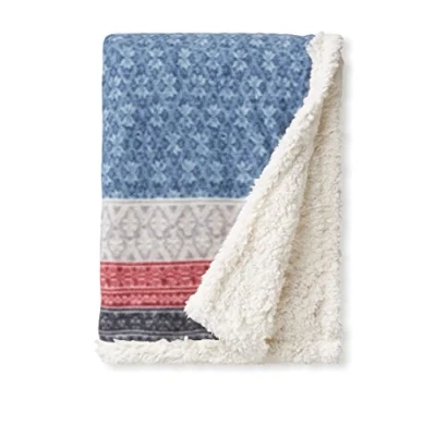 Image of Eddie Bauer Throw Blanket, Super Soft Reversible Sherpa &amp; Brushed Fleece Bedding, Ideal Christmas White Elephant Gifts, Cozy Plaid Home Decor for Bed or Couch (Fair Isle Midnight, 50&quot; x 70&quot;)