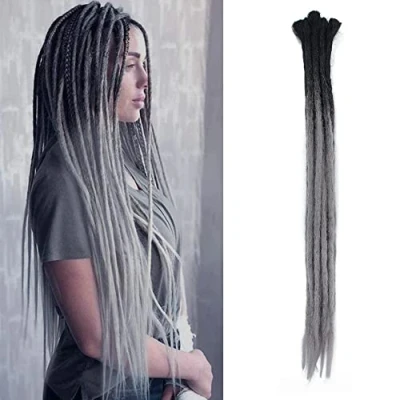 Image of 24 Inch Dreadlock Extensions Handmade Synthetic Dreads 10 Strands/Pack Crochet Locs Hair (Ombre Black to Grey)
