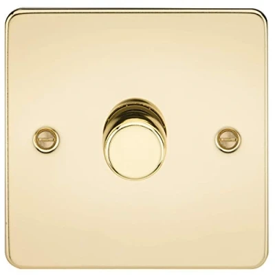 Image of KnightsBridge Flat Plate 1G 2 way 10 200W (5 150W LED) trailing edge dimmer Polished Brass