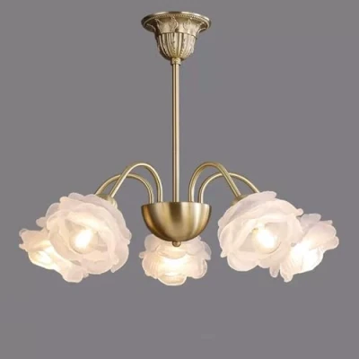 Image of SWEMOPP 6 Light White Milk Glass Flower Chandelier for Dining Room Sputnik Hanging Pendant Ceiling Kitchen Island Vintage Gold Rose Floral Girls Bedroom Living Foyer