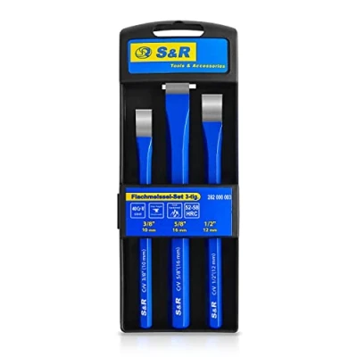 Image of S&amp;R Cold Chisel Set 3 Piece Flat Set, Heavy Duty Chromium Vanadium Steel