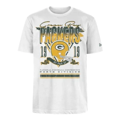 Image of GREEN BAY PACKERS New Era Cap NFL Oversized T Shirt Screent Print Distressed Team Graphic White Unisex