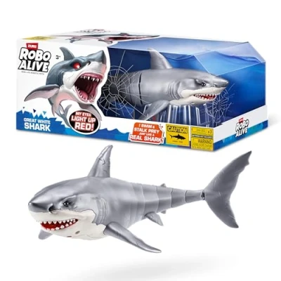Image of ROBO ALIVE Great White Shark Series 1 by Zuru, Battery Powered Robotic Light Up Toy, Summer Pool Bath Toy