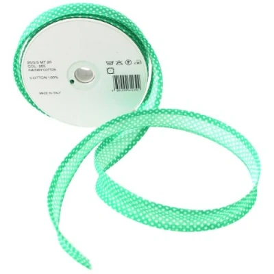 Image of Inastri 25/ 5/ 5 mm Cotton Bias Binding in Green Polka White 265