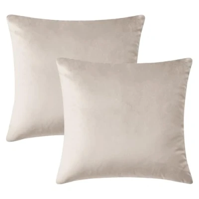 Image of Hafaa Velvet Cushion Covers 45 x Cm Set of 2 Square Throw Pillow Cases Decorative Beige Protectors Sofa Cover for Bedroom 18x18 Inches