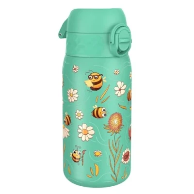 Image of ION8 Kids Water Bottle (350ml) Leak Proof &amp; BPA Free Thermal Drinking Bottle, Triple Lock Lid to Prevent Spills Hide Away Handle, Made with Vacuum Insulated ThemoShield Stainless Steel, Bees