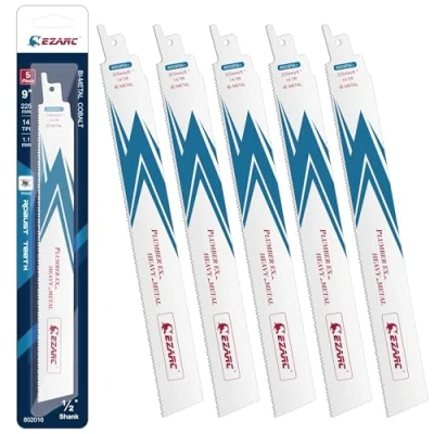 Image of EZARC Reciprocating Saw Blade Bi Metal Cobalt Sabre Blades for Heavy Cutting 225mm 14TPI R926PM+ (5 Pack)