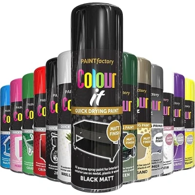 Image of AlezyB 1 x Black Matt All Purpose Aerosol Spray Paint 250ml. Excellent Coverage, Quick &amp; Fast Drying for interior exterior Multipurpose Metal Plastic Wood Glass.