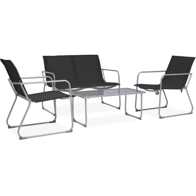 Image of vidaXL 4 Piece Garden Lounge Set Fabric &amp; Steel Black