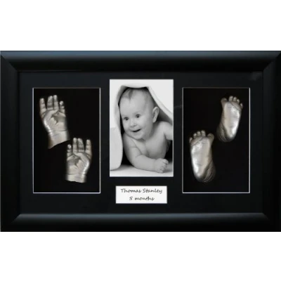 Image of Large/Twins Baby Casting Kit, 14.5x8.5&quot; Black 3D Display Frame, Metallic Silver Paint by BabyRice