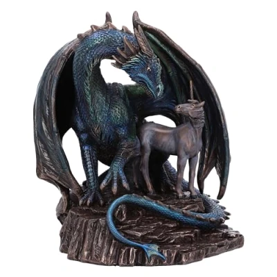 Image of Nemesis Now Protector of Magick 17.5cm, Resin, Bronze, Lisa Parker Figurine, Unicorn and Dragon Ornament, Exclusive Fantasy Artwork, Cast in the Finest Hand Painted