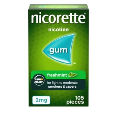 Image of Nicorette Freshmint 2mg Gum (105 Pieces), Discreet and Fast Acting Stop Smoking Aid to Ease Cravings, Nicotine with Pleasant Flavour, Chewing