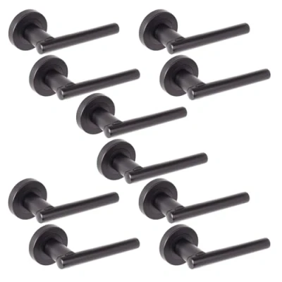 Image of HANDLEZONE® 5 Sets Solus Lever On Round Rose Door Handles, Internal Passage Latch Handles Black Matt