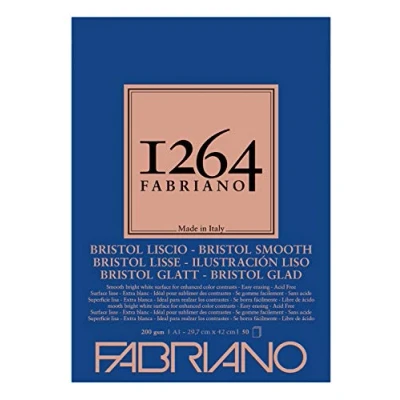 Image of Honsell Fabriano 19100655 Bristol Pad 1264 4 Ply Glued 200 g/m² DIN A3 50 Sheets White Extra Smooth Paper Acid Ideal for All Drying Techniques and Light Wet