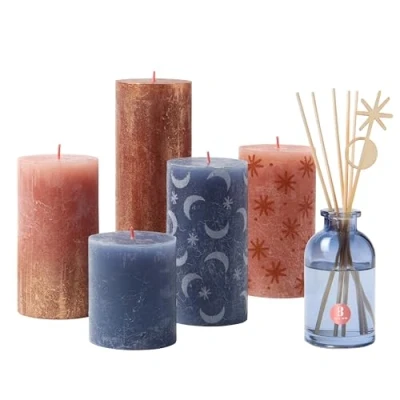 Image of Bolsius Rustic Candle Gift Set Secret Forest Box of 5 Candles and 1 Reed Diffuser Long Burning Time Household Interior Decoration Includes Natural Vegan Wax No Palm Oil