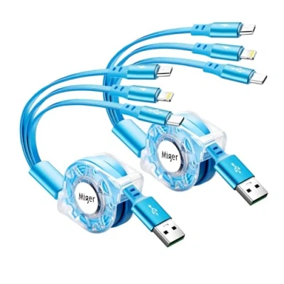 Image of USB C Multi Fast Charging Cable 4A [2Pack/1.2m] Retractable Charger A to Type C/Lightning/Micro Port 3 in 1 for Samsung Galaxy,iPhone,Huawei,LG,Google,Tablets,HTC,Sony and More