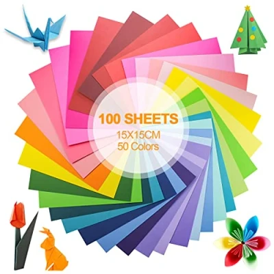 Image of 100 Sheets Coloured Paper, 15x15cm Origami Paper Mixed Colors for Kids, Adults, Beginners, DIY Arts and Crafts Colorful Projects