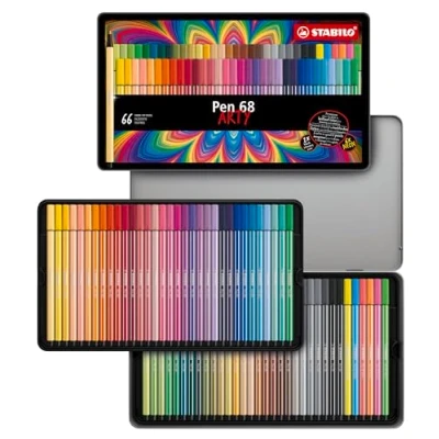 Image of Premium Fibre Tip Pen STABILO 68 ARTY Tin of 66 Assorted Colours