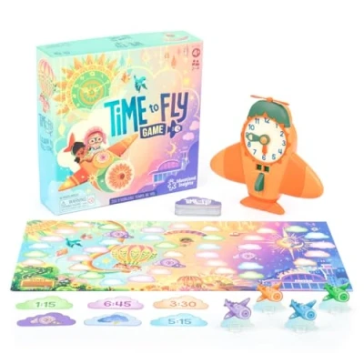 Image of Learning Resources Time to Fly Clock Game, Toys For 4 Year Old Boy and Girls, Telling the 2 Players, 62 Pieces