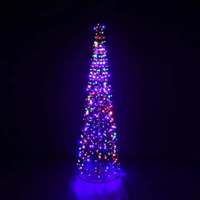 Image of CHRISTMAS CONE TREE DECORATION LED LIGHTS STAR TOPPER XMAS INDOOR &amp; OUTDOOR (6ft, Multicoloured)