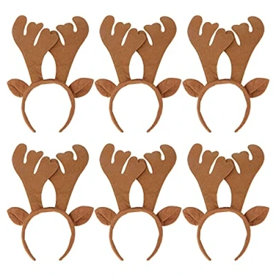 Image of Frcolor 6PCS Christmas Headbands Reindeer Antlers Headband Ears Antler Headwear Party Favors for Holiday Brown