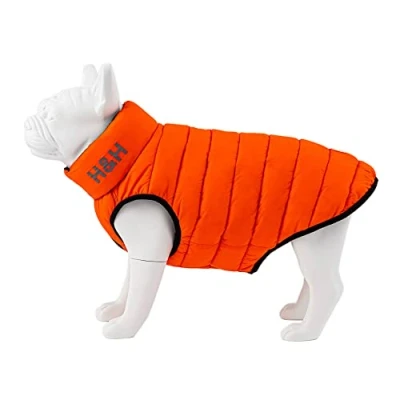 Image of HUGO &amp; HUDSON Reversible Dog Puffer Jacket, Windproof Water Resistant Coat, Orange Navy, S30