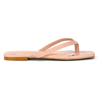 Image of Womens Flat Flip Flops Ladies Square Toe Fashion Casual Slider Synthetic Leather Slip On Post Sandals Size 3 8 Pink