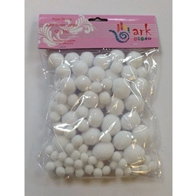 Image of Ark Craft Pom Poms White Assorted 100 pieces
