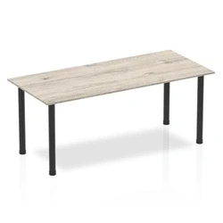 Image of Impulse 1800mm Straight Table Grey Oak Top Black Post Leg