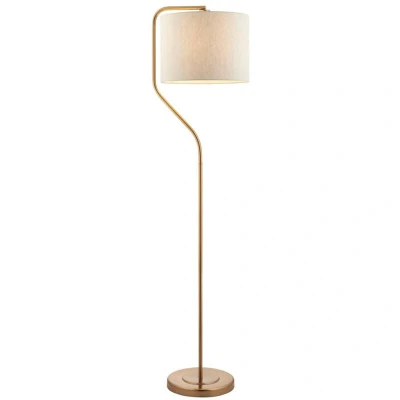Image of Clement Floor Lamp with Shade Br Aged Brass Plate, Natural Linen Mix Fabric, 1x E27