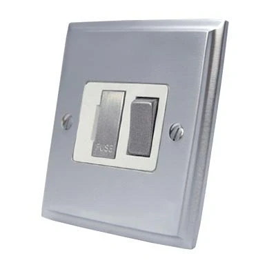 Image of Fused Switch Satin Matt Chrome Victorian White Insert Metal Rocker 13 Amp Switched Spur Unit
