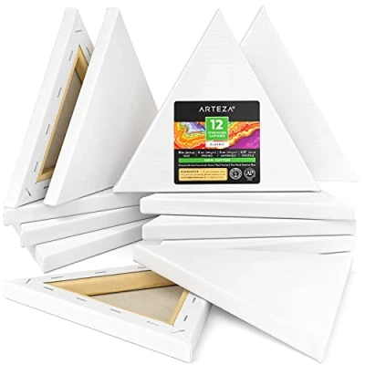 Image of Arteza Paint Canvases for Painting, Pack of 12, 8 Inches, Triangle Blank Canvas Bulk, Pine Wood Frame, 100% Cotton Stretched Canvas, oz Gesso Primed, Art Supplies Adults, Acrylic Pouring