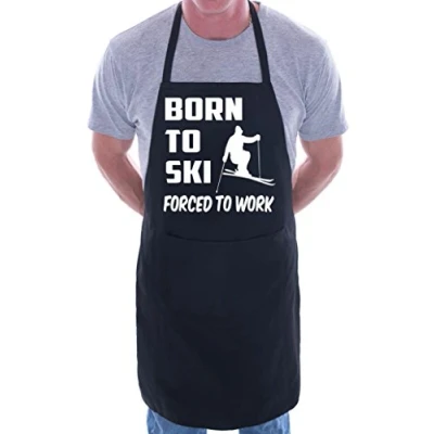 Image of print4ucouk Born To Ski BBQ Cooking Funny Novelty Apron Black